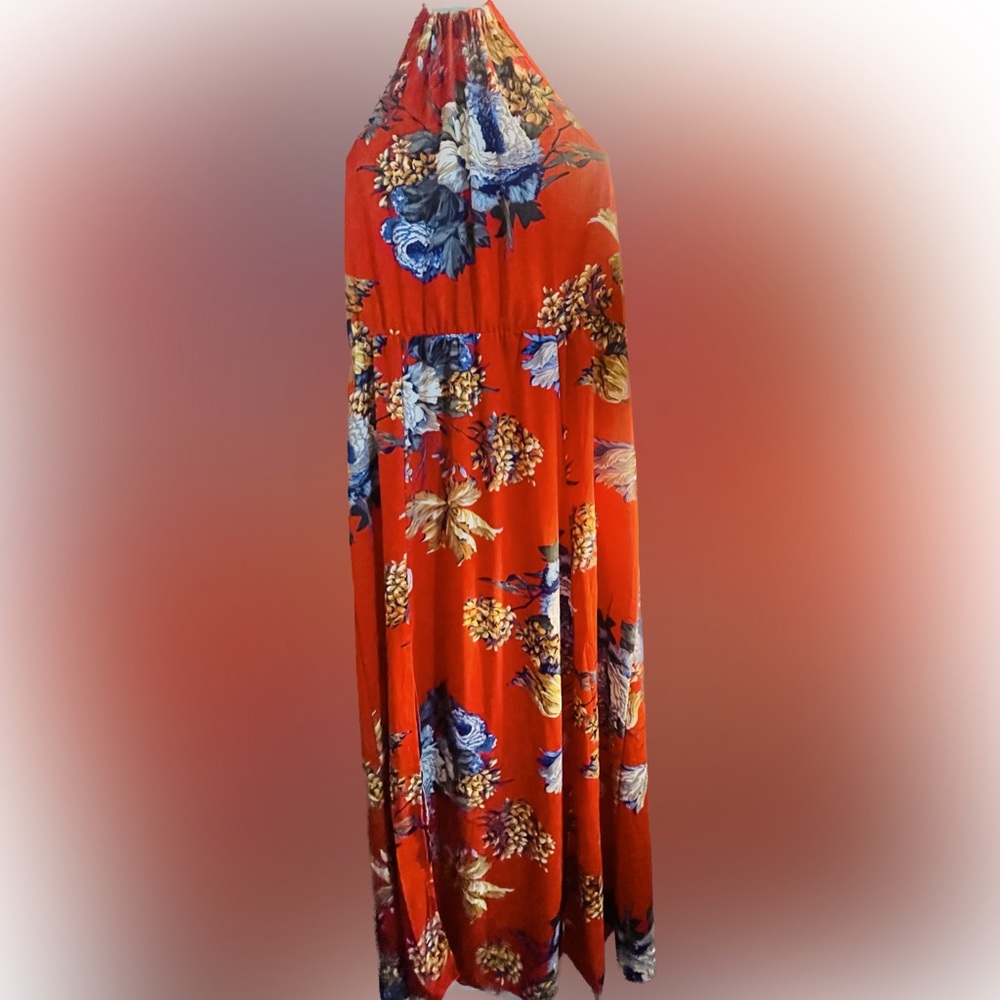 Summer Red/Floral Halter Top Dress Size XL